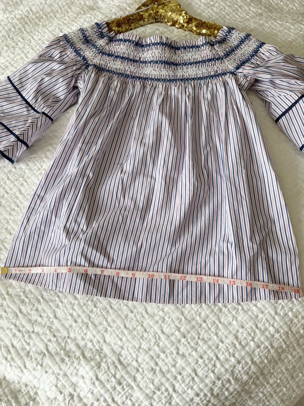 Parker Largo Striped Off Shoulder Blouse in Pink, White & Blue - Picture 6 of 9
